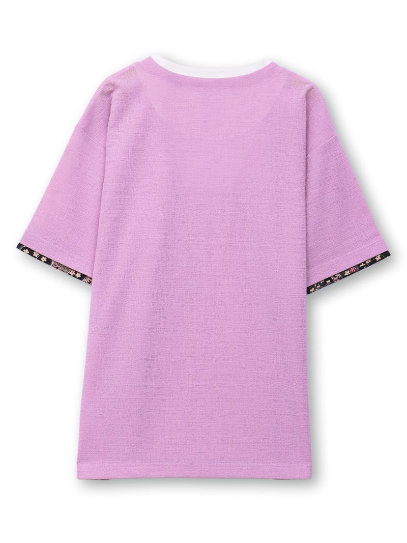 【雅結】 和生地遣いキーネックTシャツ