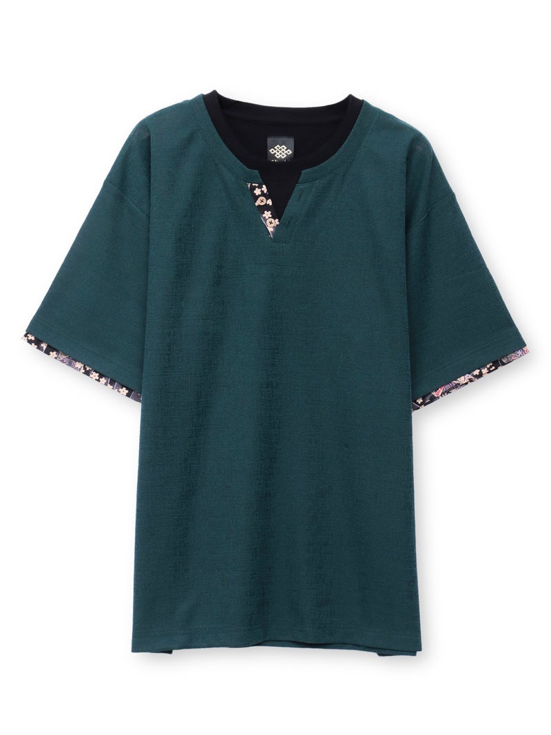 【雅結】 和生地遣いキーネックTシャツ
