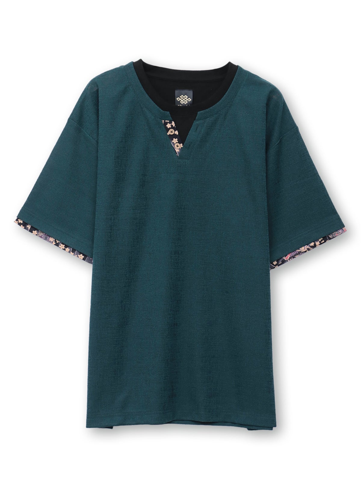 【雅結】 和生地遣いキーネックTシャツ