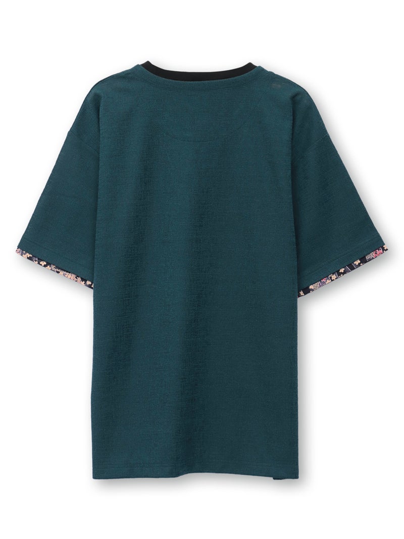 【雅結】 和生地遣いキーネックTシャツ