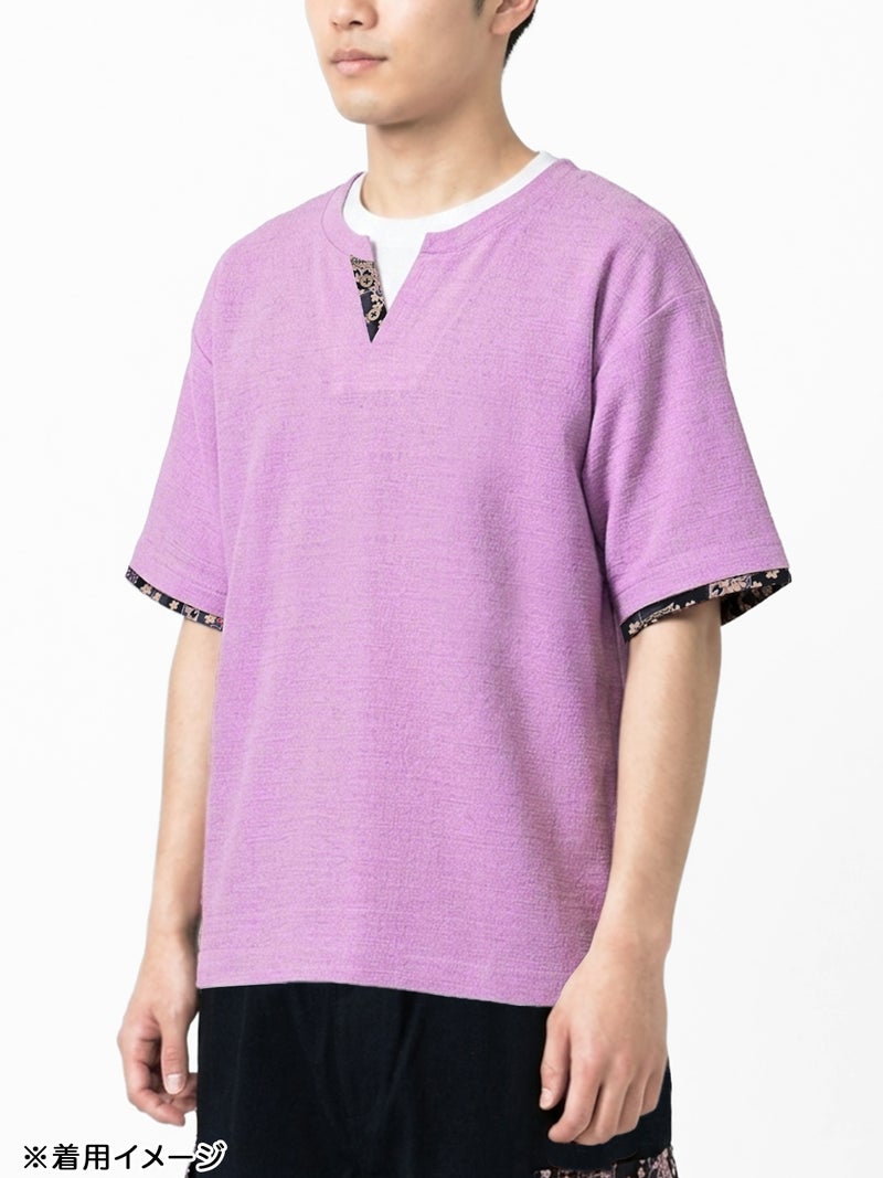 【雅結】 和生地遣いキーネックTシャツ