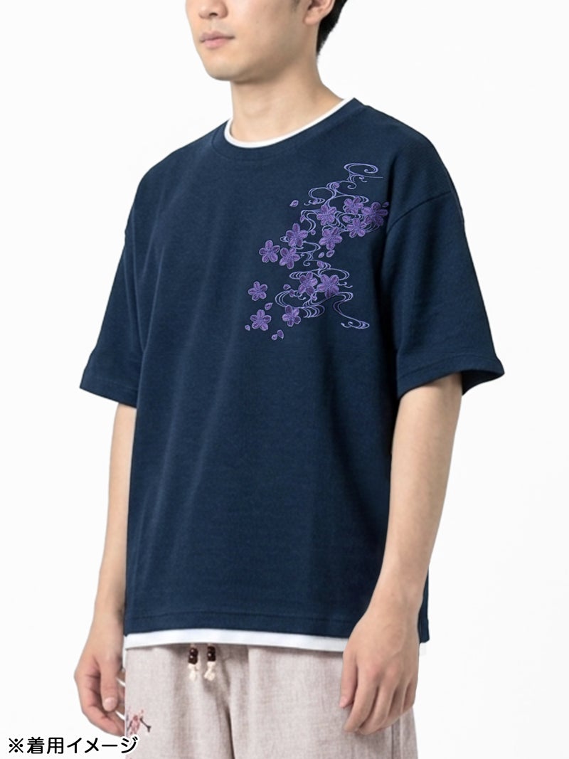 【雅結】桜流水 刺繍入りTシャツ