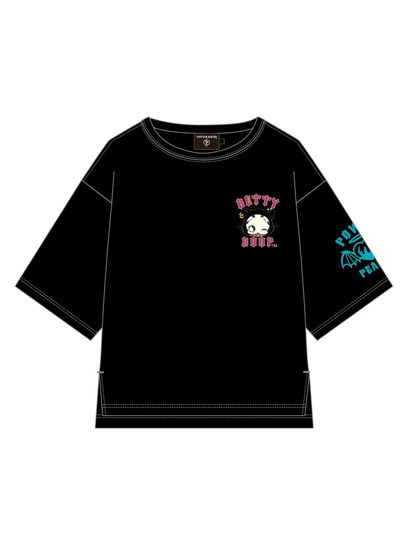 “DEVICAT”刺繍入りファー素材切替TEE