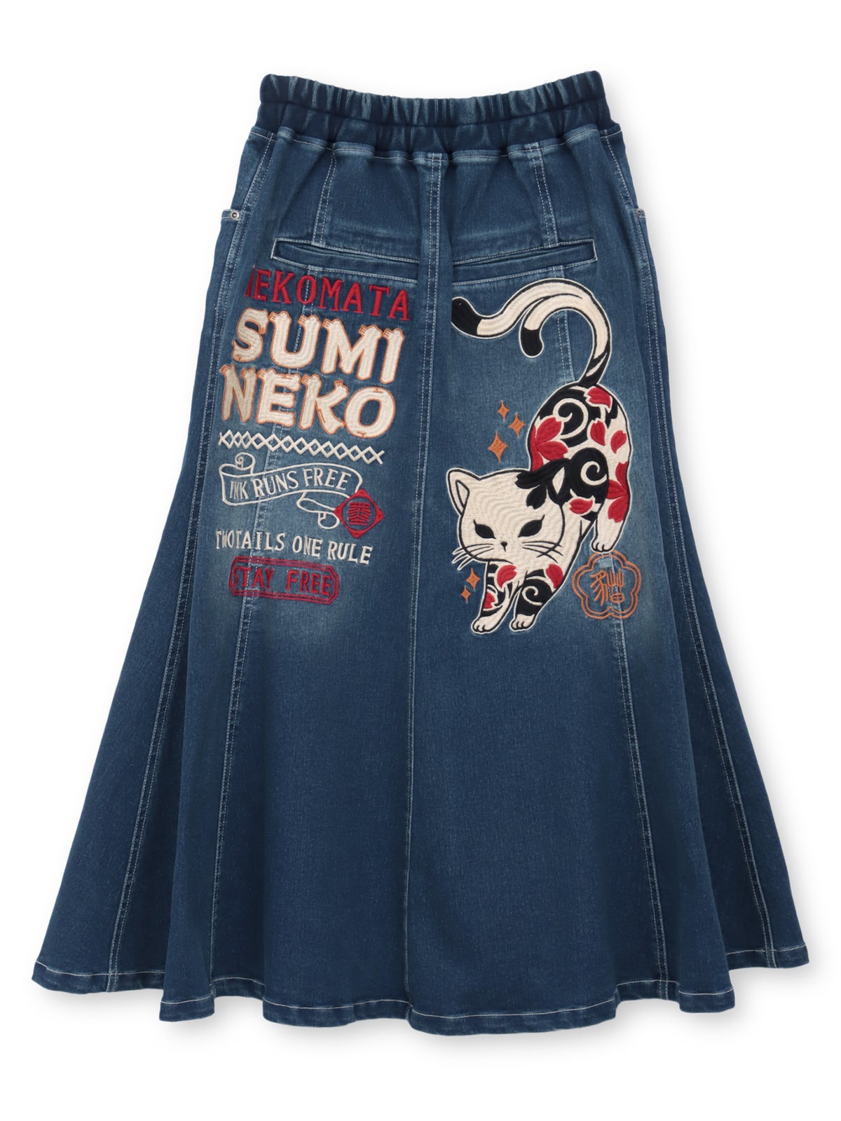 【SUMINEKO】“伸び猫”刺繍入りデニムスカート