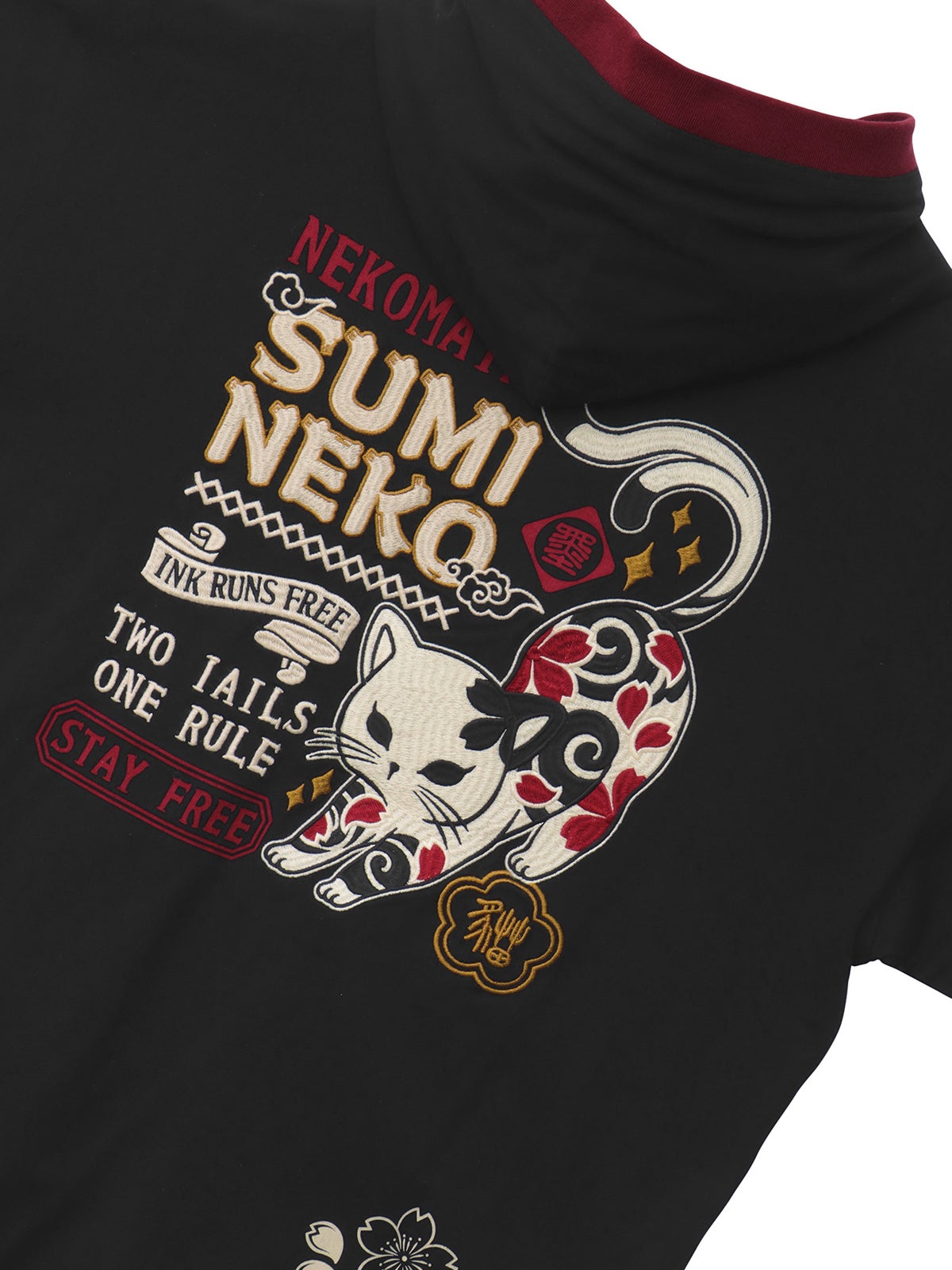 【SUMINEKO】“伸び猫”刺繍入りBIGシルエット半袖プルパーカー