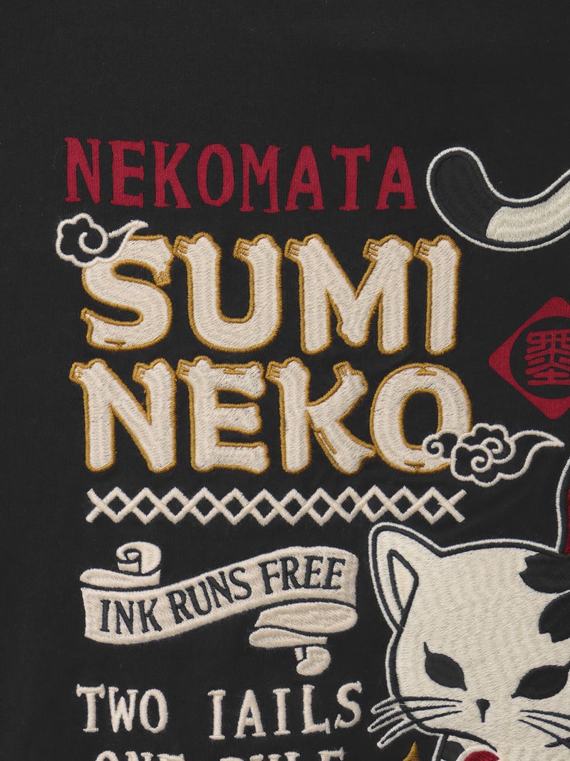 【SUMINEKO】“伸び猫”刺繍入りBIGシルエット半袖プルパーカー