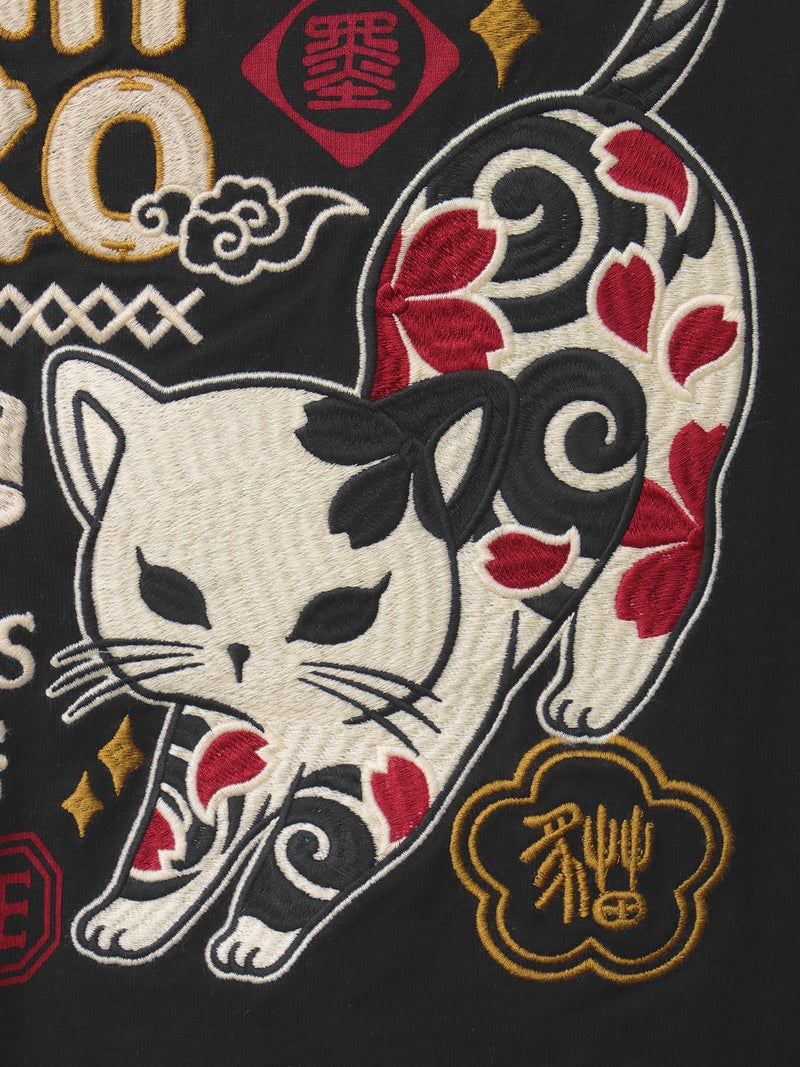 【SUMINEKO】“伸び猫”刺繍入りBIGシルエット半袖プルパーカー