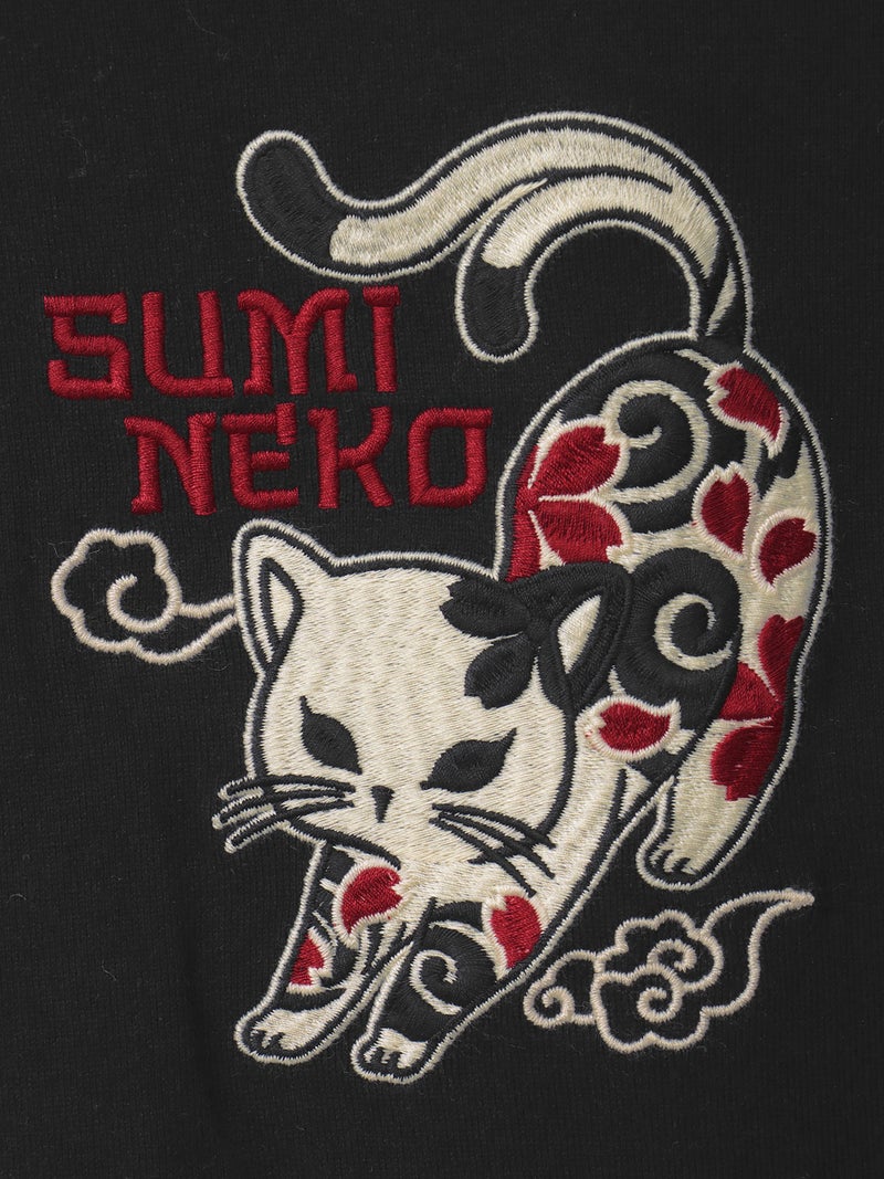 【SUMINEKO】“伸び猫”刺繍入りBIGシルエット半袖プルパーカー