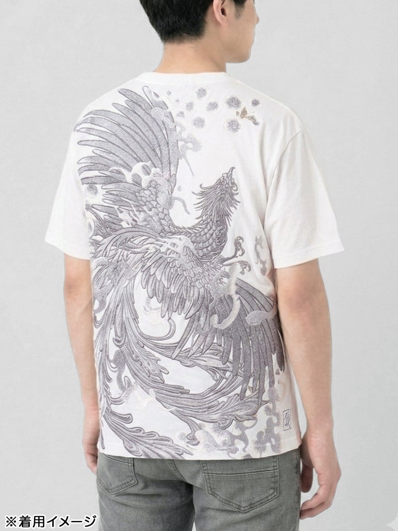 【絡繰魂・頂】“蒼炎”鳳凰刺繍入りTシャツ〔別注〕