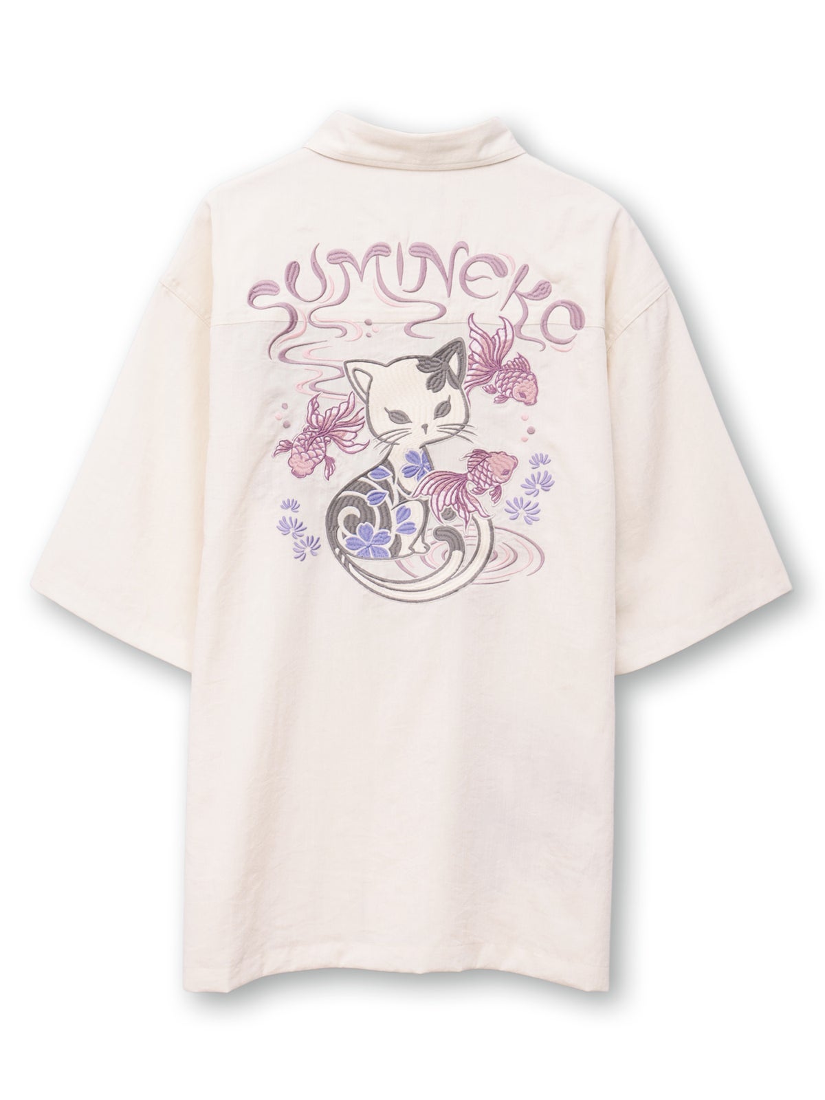【SUMINEKO】“金魚と墨猫”刺繍入りBIGシルエットシャツ