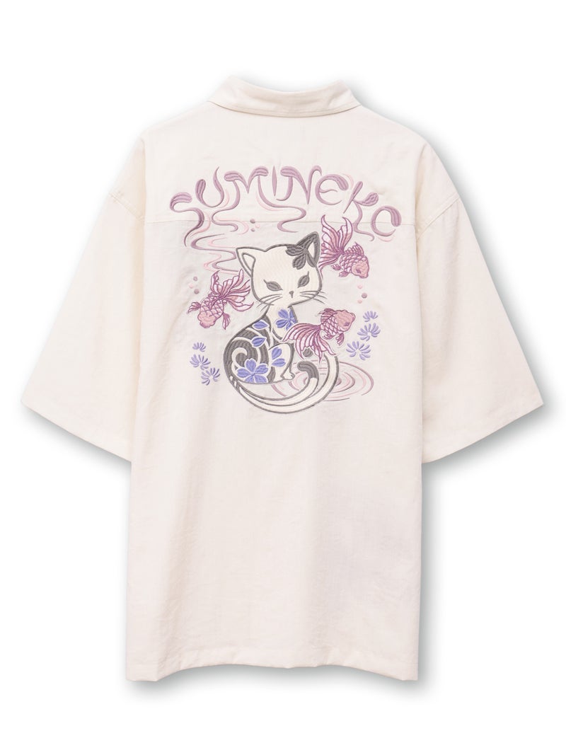 【SUMINEKO】“金魚と墨猫”刺繍入りBIGシルエットシャツ