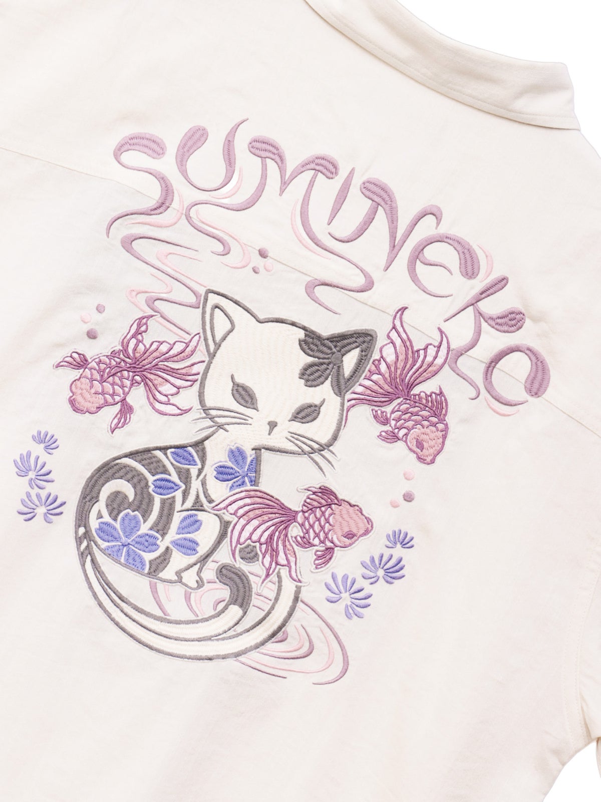 【SUMINEKO】“金魚と墨猫”刺繍入りBIGシルエットシャツ