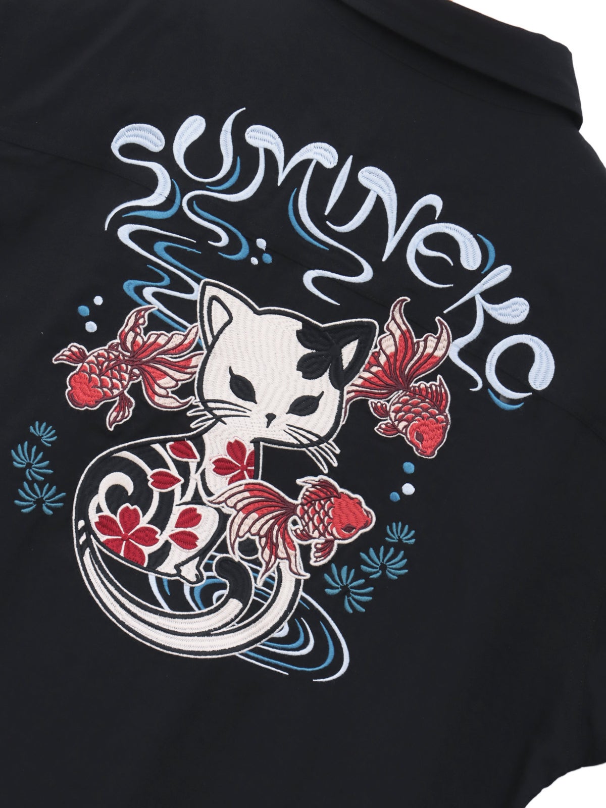 【SUMINEKO】“金魚と墨猫”刺繍入りBIGシルエットシャツ