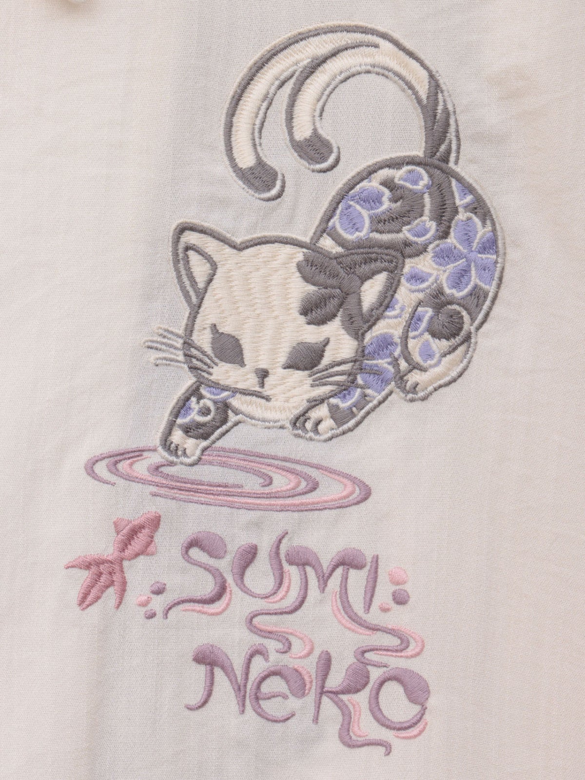 【SUMINEKO】“金魚と墨猫”刺繍入りBIGシルエットシャツ