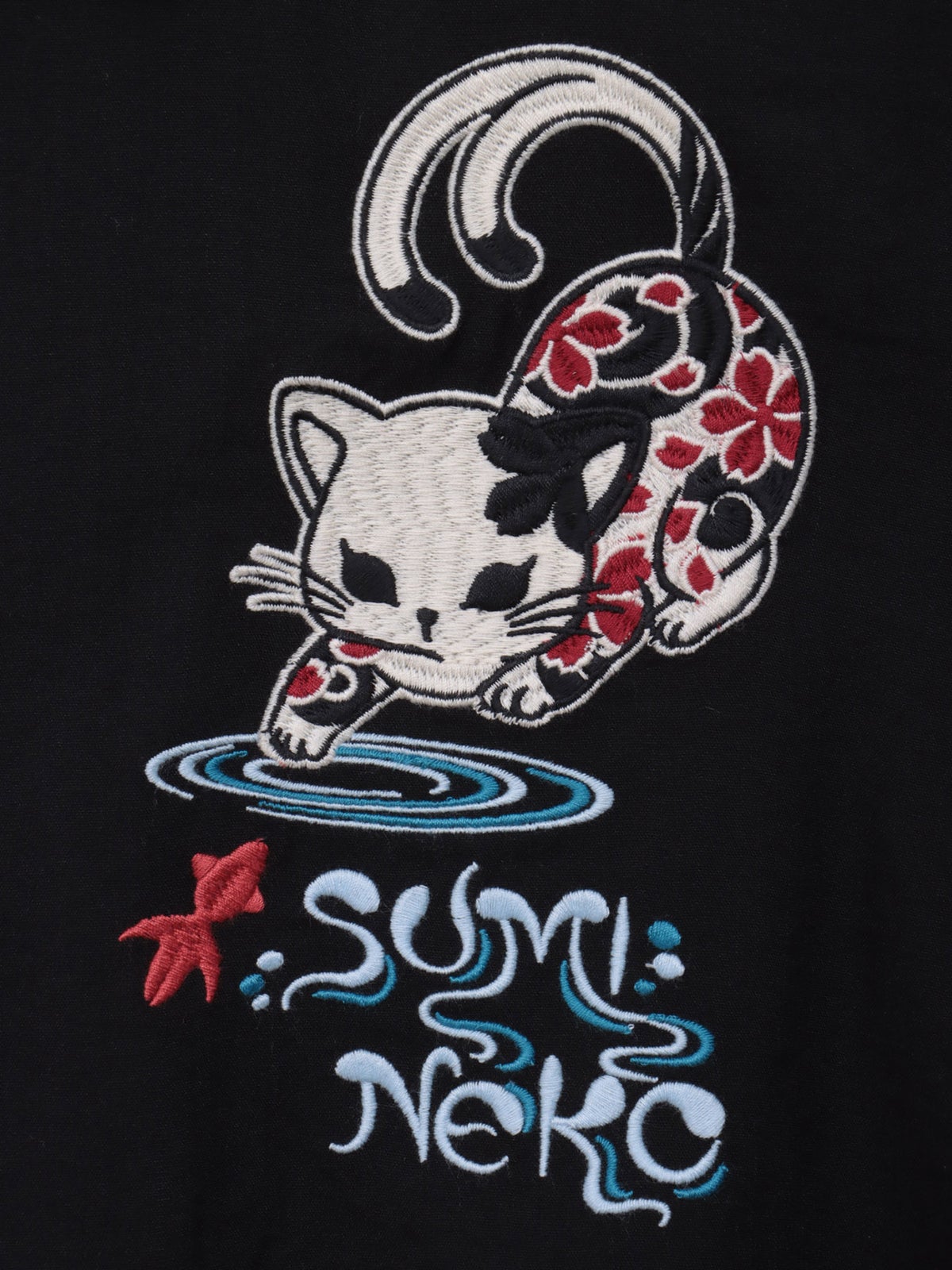 【SUMINEKO】“金魚と墨猫”刺繍入りBIGシルエットシャツ