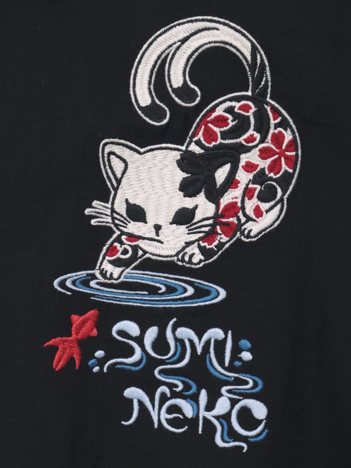【SUMINEKO】“金魚と墨猫”刺繍入りBIGシルエットシャツ