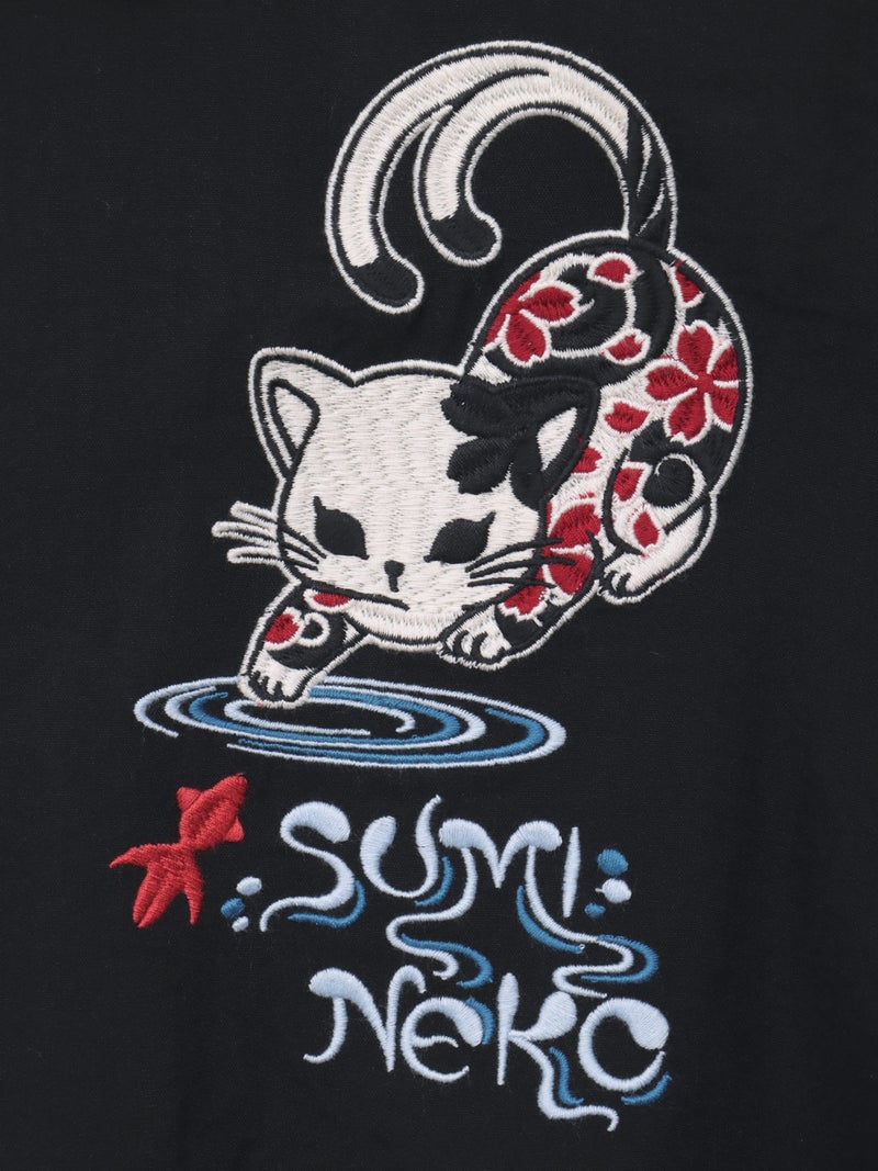 【SUMINEKO】“金魚と墨猫”刺繍入りBIGシルエットシャツ