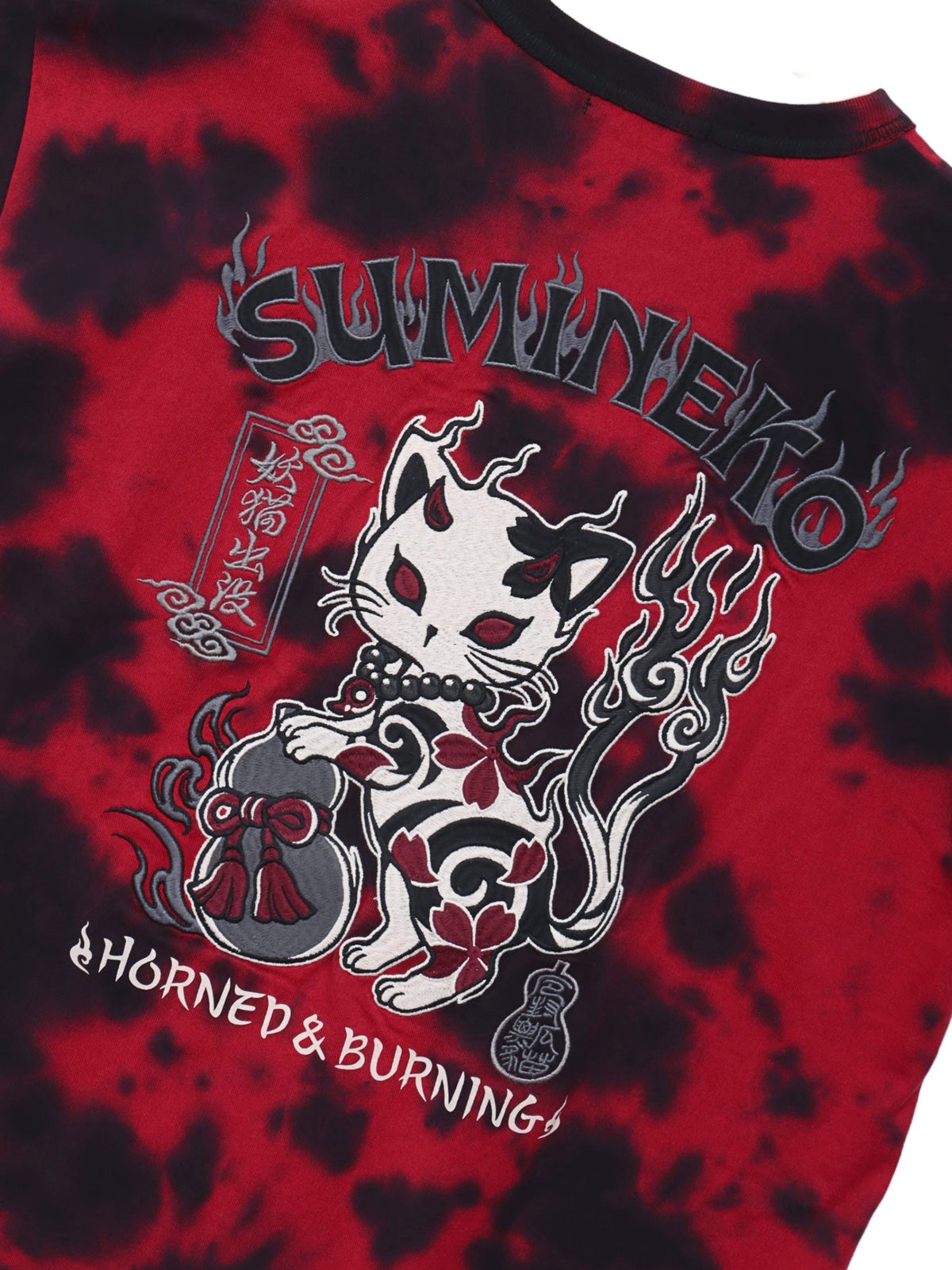  【SUMINEKO】“瓢箪と鬼猫”刺繍入りTシャツ