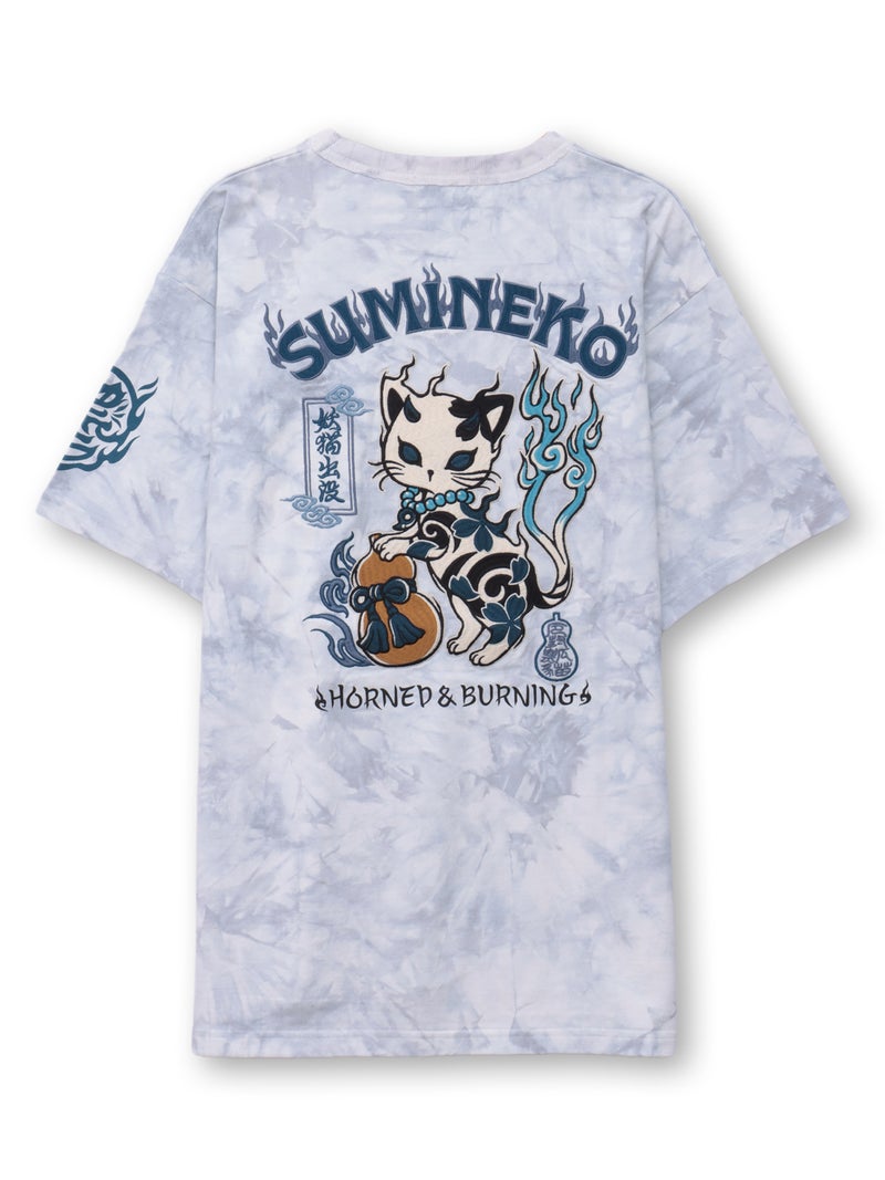  【SUMINEKO】“瓢箪と鬼猫”刺繍入りTシャツ