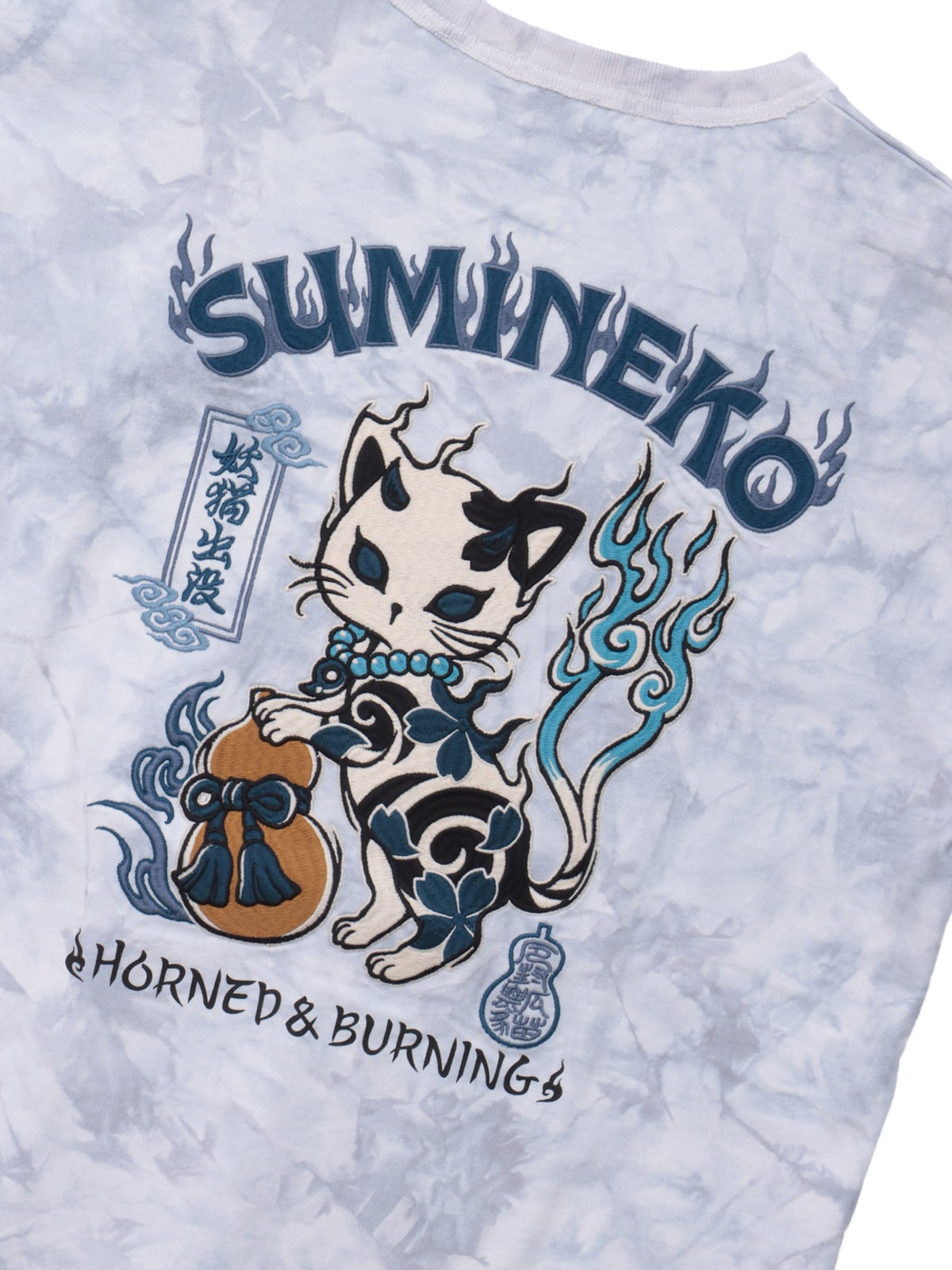 【SUMINEKO】“瓢箪と鬼猫”刺繍入りTシャツ