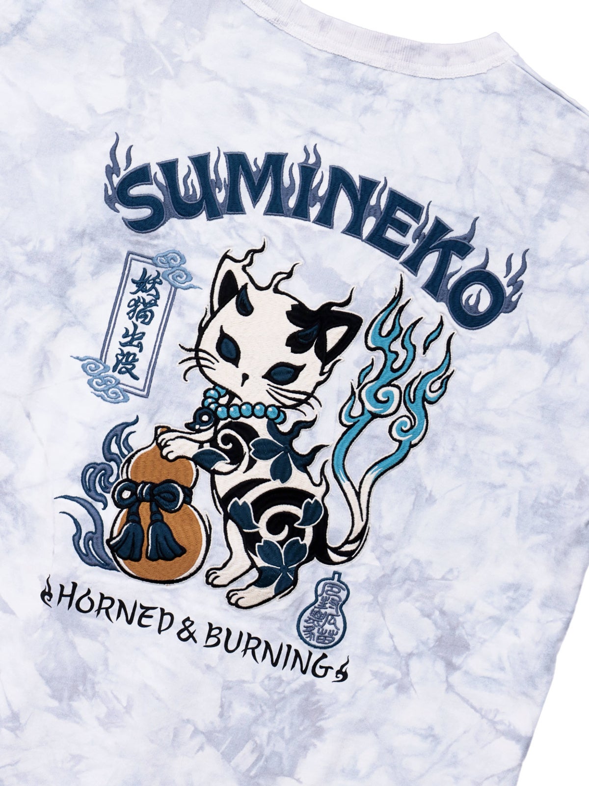  【SUMINEKO】“瓢箪と鬼猫”刺繍入りTシャツ