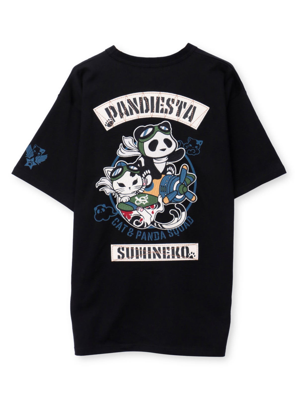 【SUMINEKO×PANDIESTA JAPAN】“スミネコとパンダ”ミリタリー風刺繍入りTシャツ