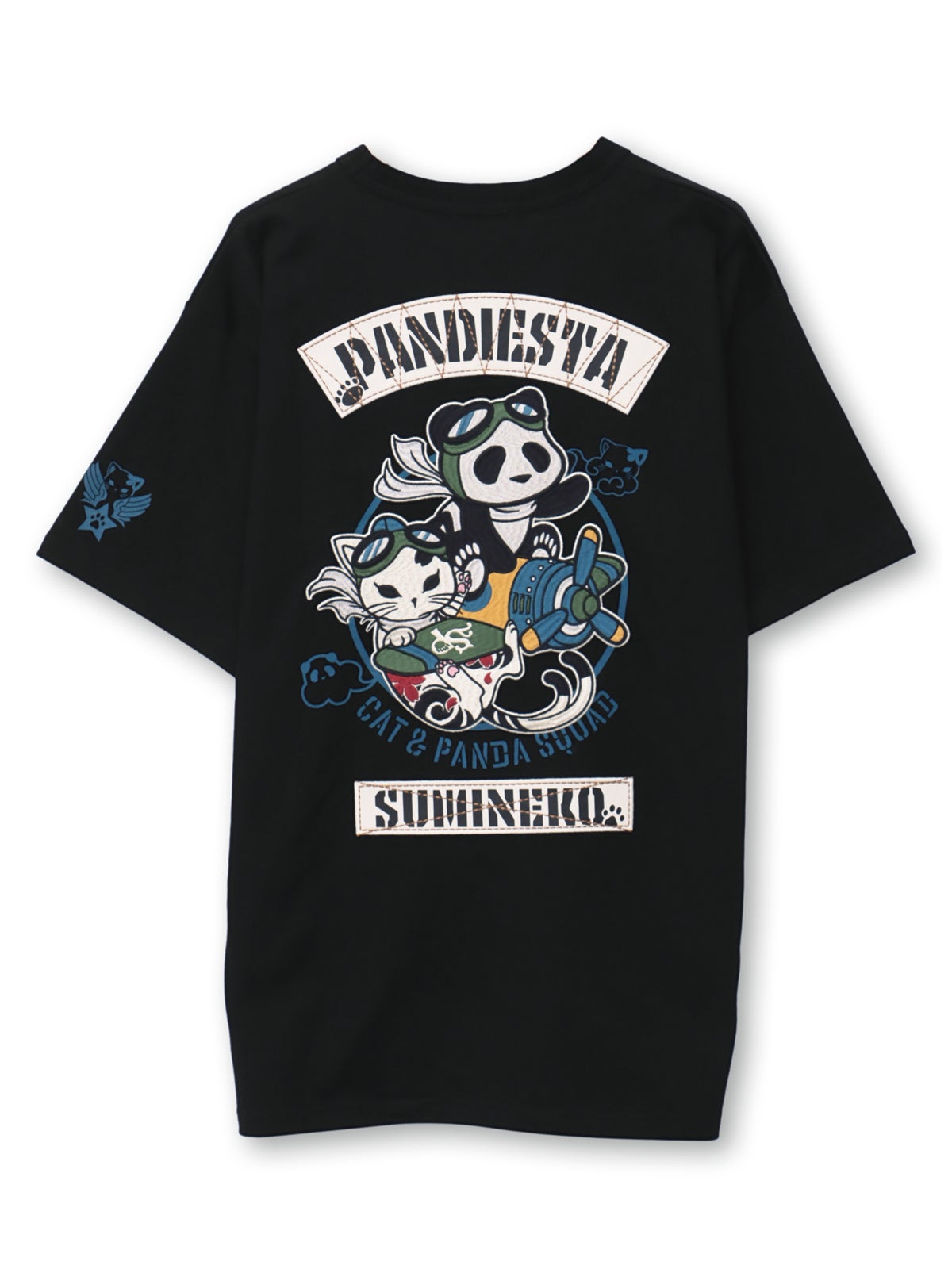 【SUMINEKO×PANDIESTA JAPAN】“スミネコとパンダ”ミリタリー風刺繍入りTシャツ