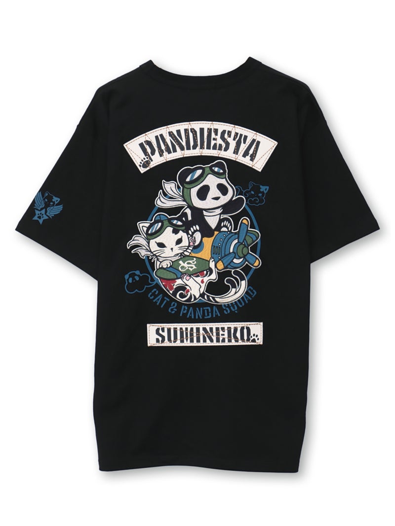 【SUMINEKO×PANDIESTA JAPAN】“スミネコとパンダ”ミリタリー風刺繍入りTシャツ