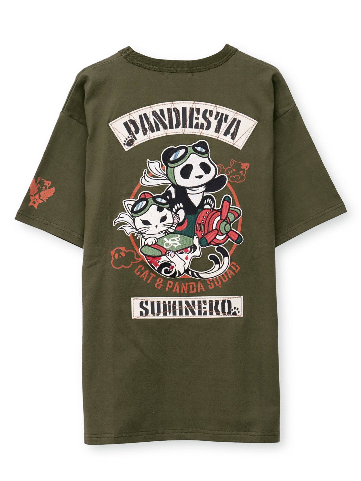 【SUMINEKO×PANDIESTA JAPAN】“スミネコとパンダ”ミリタリー風刺繍入りTシャツ