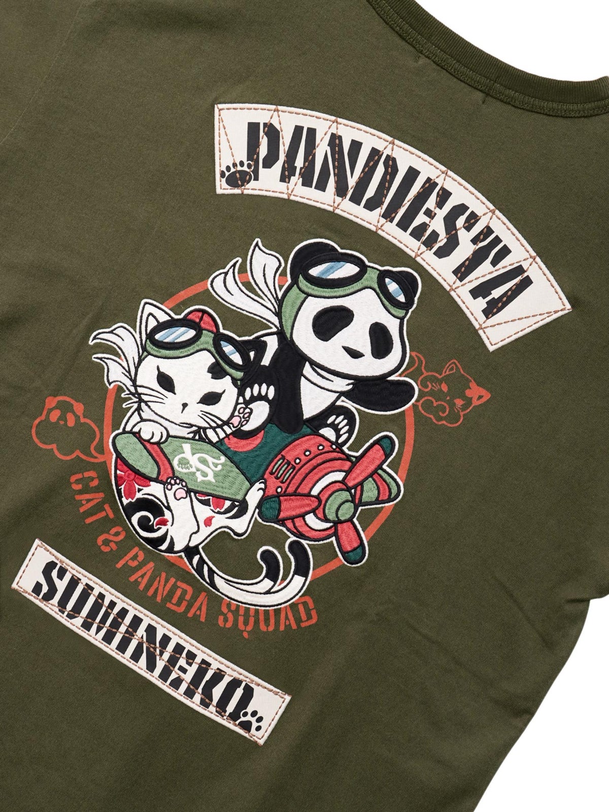 【SUMINEKO×PANDIESTA JAPAN】“スミネコとパンダ”ミリタリー風刺繍入りTシャツ