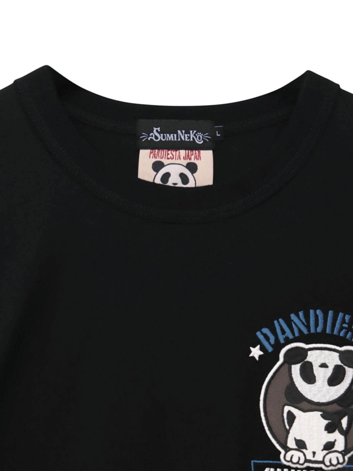 【SUMINEKO×PANDIESTA JAPAN】“スミネコとパンダ”ミリタリー風刺繍入りTシャツ