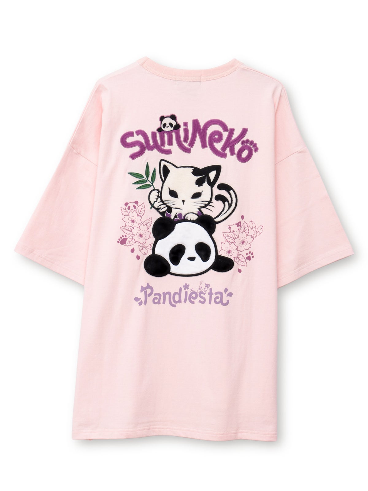 【SUMINEKO×PANDIESTA JAPAN】“スミネコとパンダ”ファー素材刺繍入りTシャツ