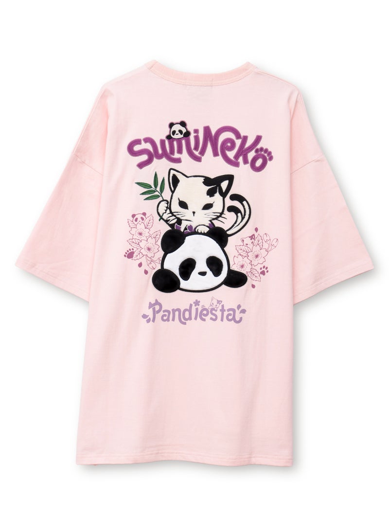 【SUMINEKO×PANDIESTA JAPAN】“スミネコとパンダ”ファー素材刺繍入りTシャツ