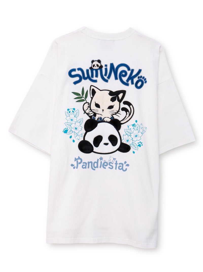 【SUMINEKO×PANDIESTA JAPAN】“スミネコとパンダ”ファー素材刺繍入りTシャツ