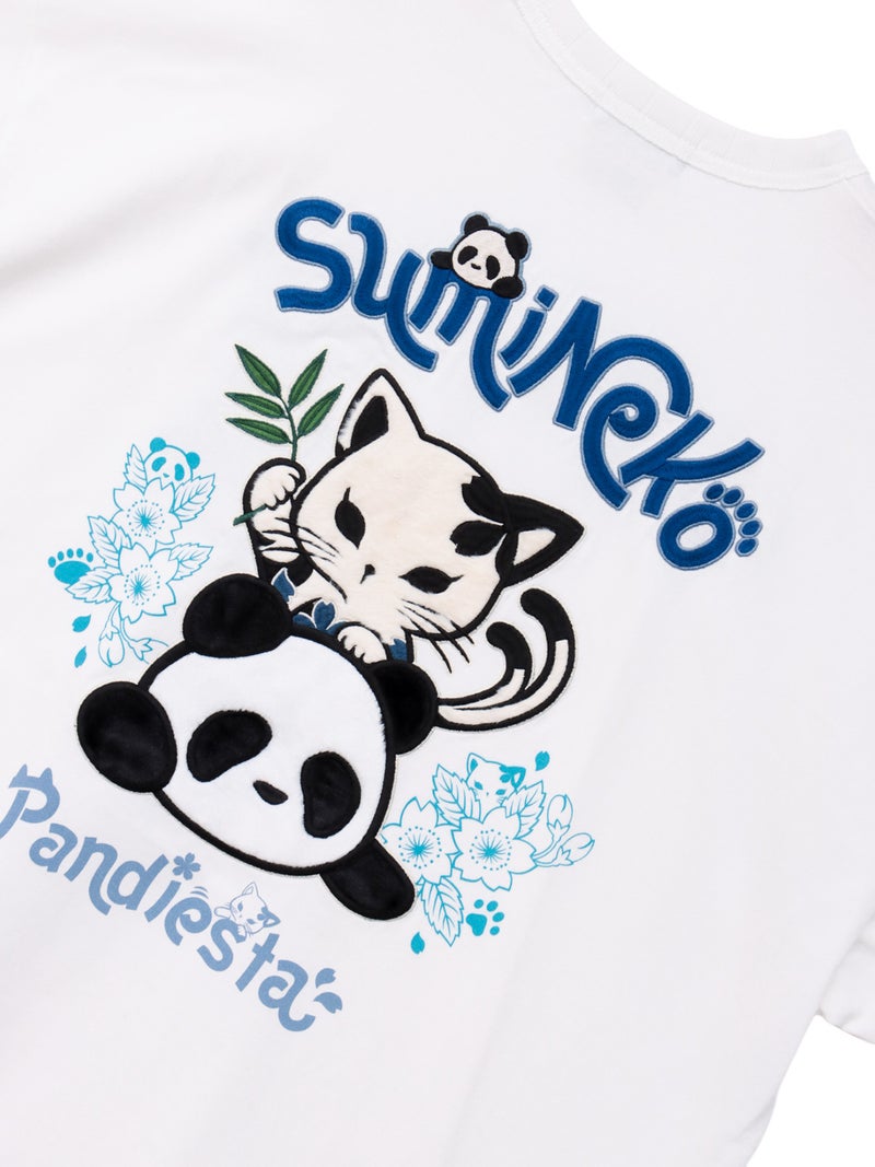 【SUMINEKO×PANDIESTA JAPAN】“スミネコとパンダ”ファー素材刺繍入りTシャツ