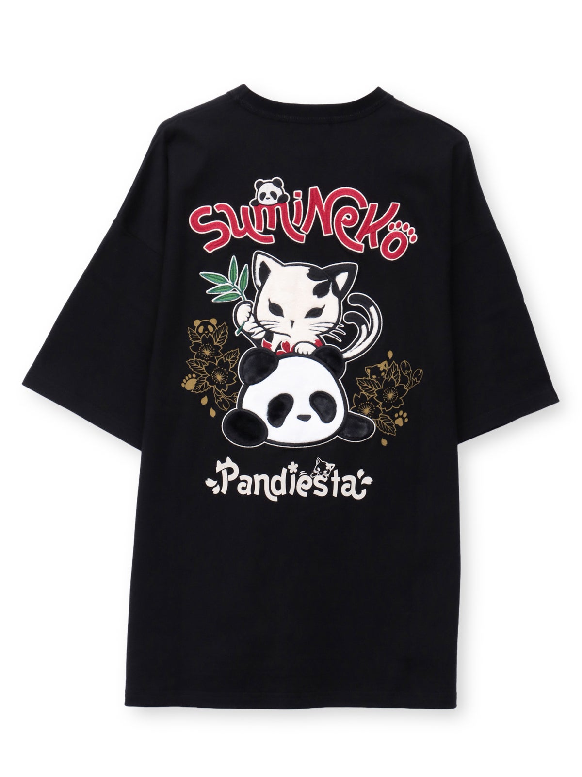 【SUMINEKO×PANDIESTA JAPAN】“スミネコとパンダ”ファー素材刺繍入りTシャツ