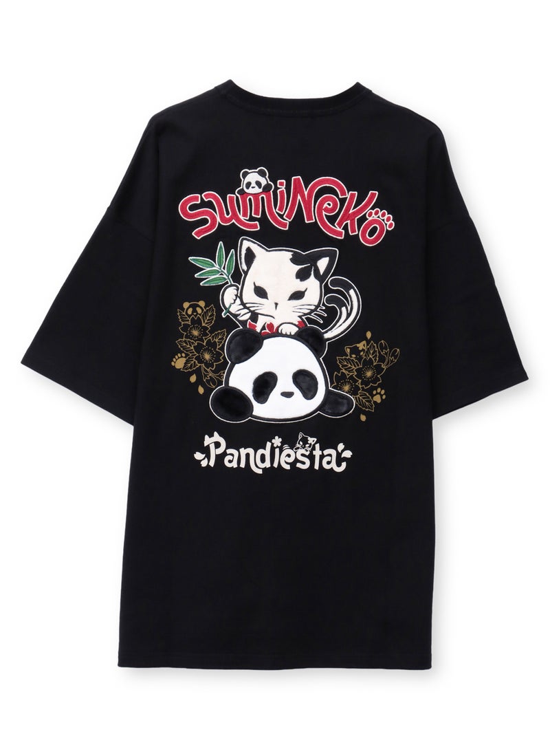【SUMINEKO×PANDIESTA JAPAN】“スミネコとパンダ”ファー素材刺繍入りTシャツ
