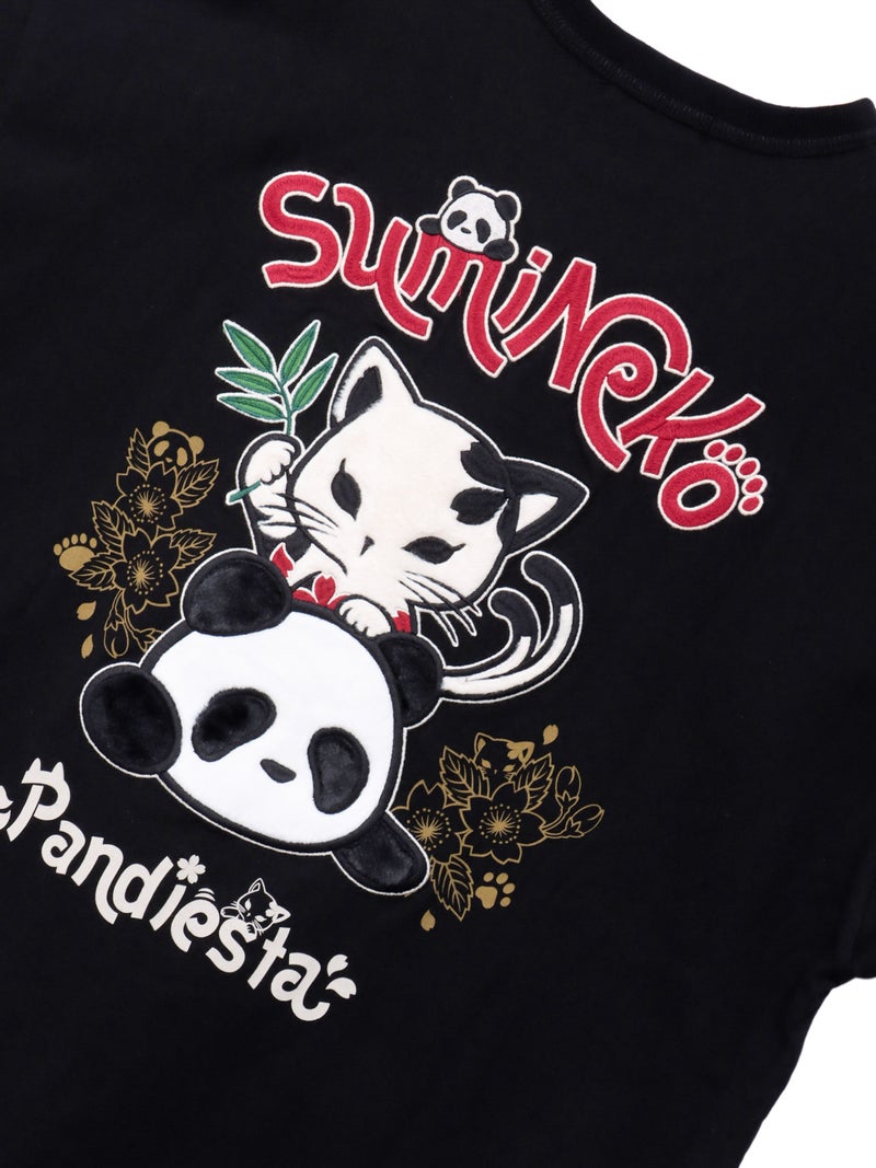 【SUMINEKO×PANDIESTA JAPAN】“スミネコとパンダ”ファー素材刺繍入りTシャツ