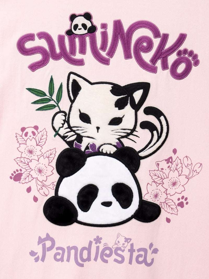 【SUMINEKO×PANDIESTA JAPAN】“スミネコとパンダ”ファー素材刺繍入りTシャツ