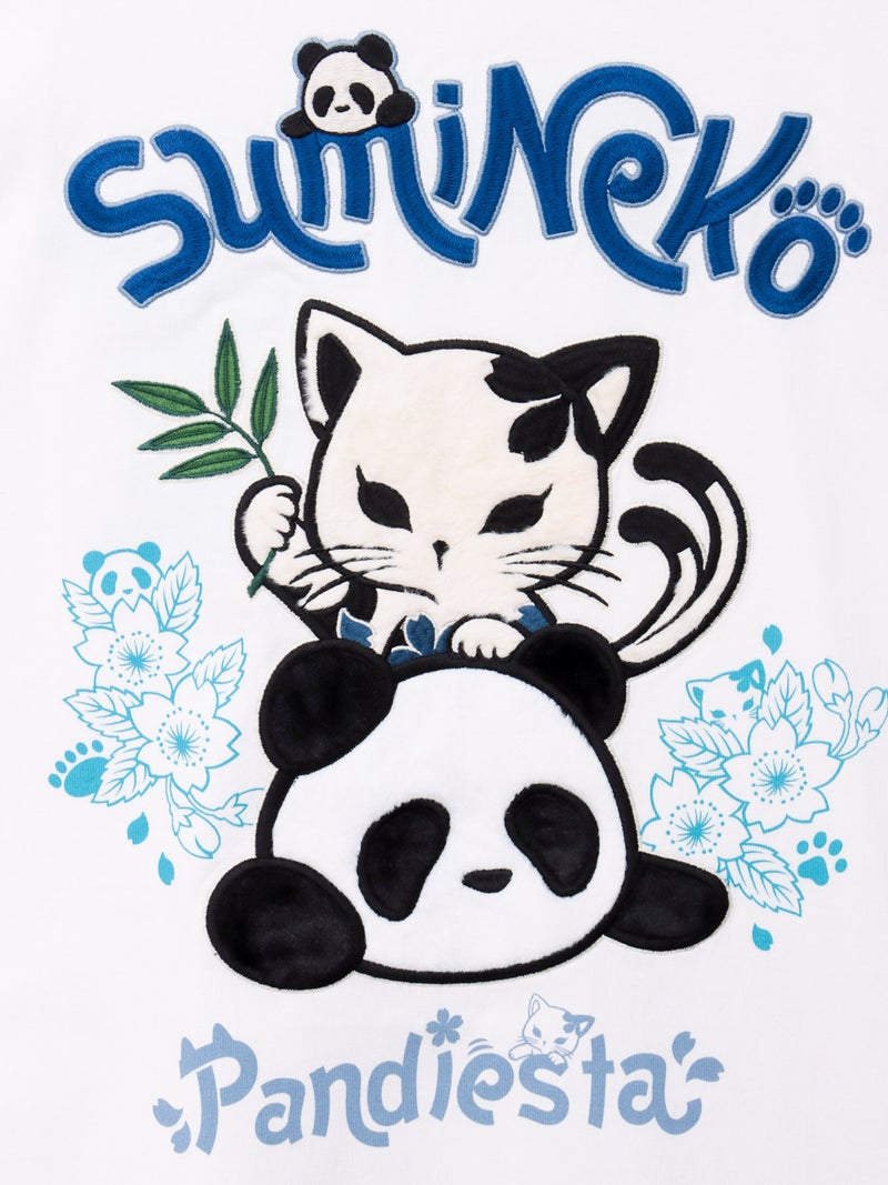 【SUMINEKO×PANDIESTA JAPAN】“スミネコとパンダ”ファー素材刺繍入りTシャツ