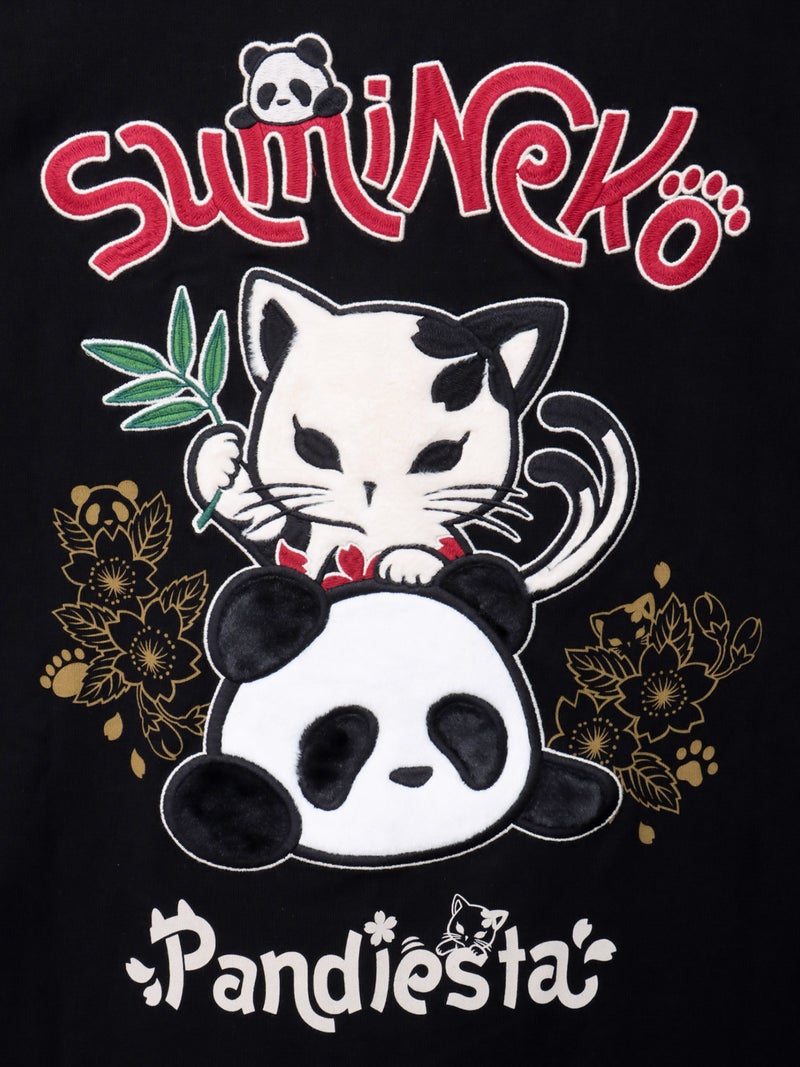 【SUMINEKO×PANDIESTA JAPAN】“スミネコとパンダ”ファー素材刺繍入りTシャツ