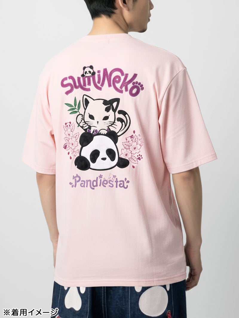 【SUMINEKO×PANDIESTA JAPAN】“スミネコとパンダ”ファー素材刺繍入りTシャツ