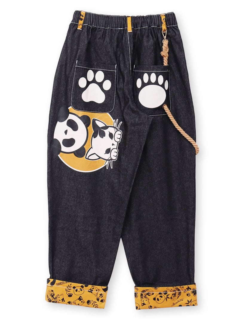  【SUMINEKO×PANDIESTA JAPAN】“スミネコとパンダ”ロープチャーム付きワイドデニムパンツ