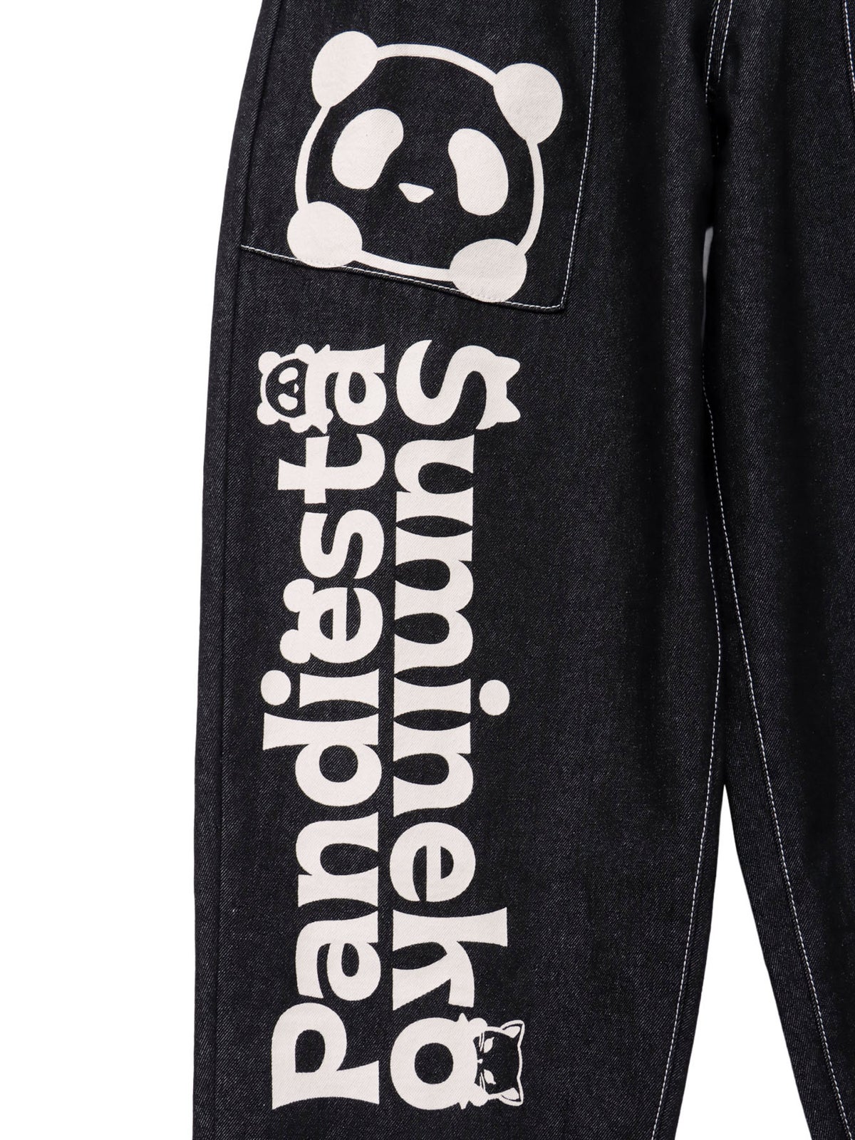  【SUMINEKO×PANDIESTA JAPAN】“スミネコとパンダ”ロープチャーム付きワイドデニムパンツ