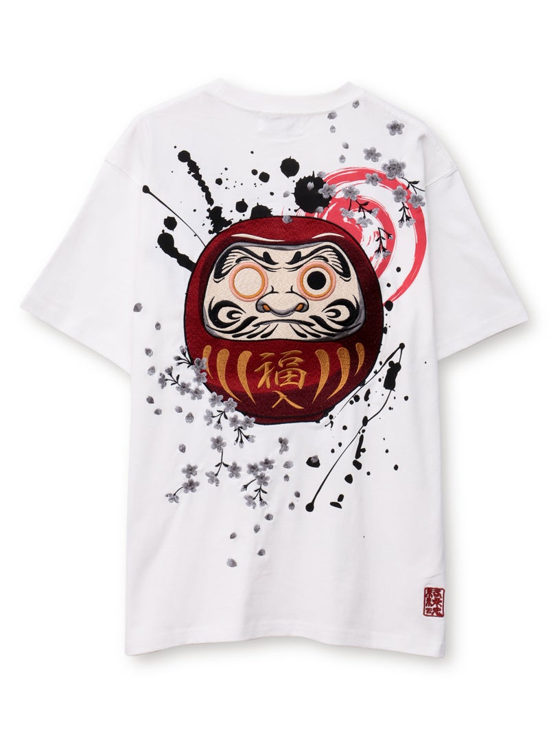 【絡繰魂】“幸運達磨”刺繍入り半袖Tシャツ