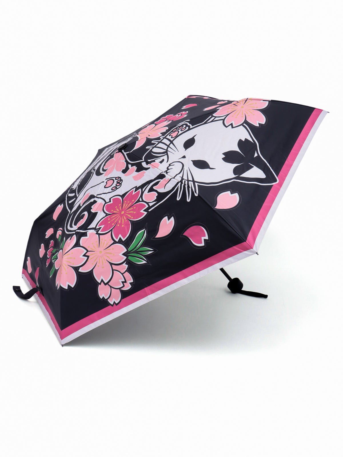 【SUMINEKO】“桜尽くし墨猫”晴雨兼用折りたたみ傘