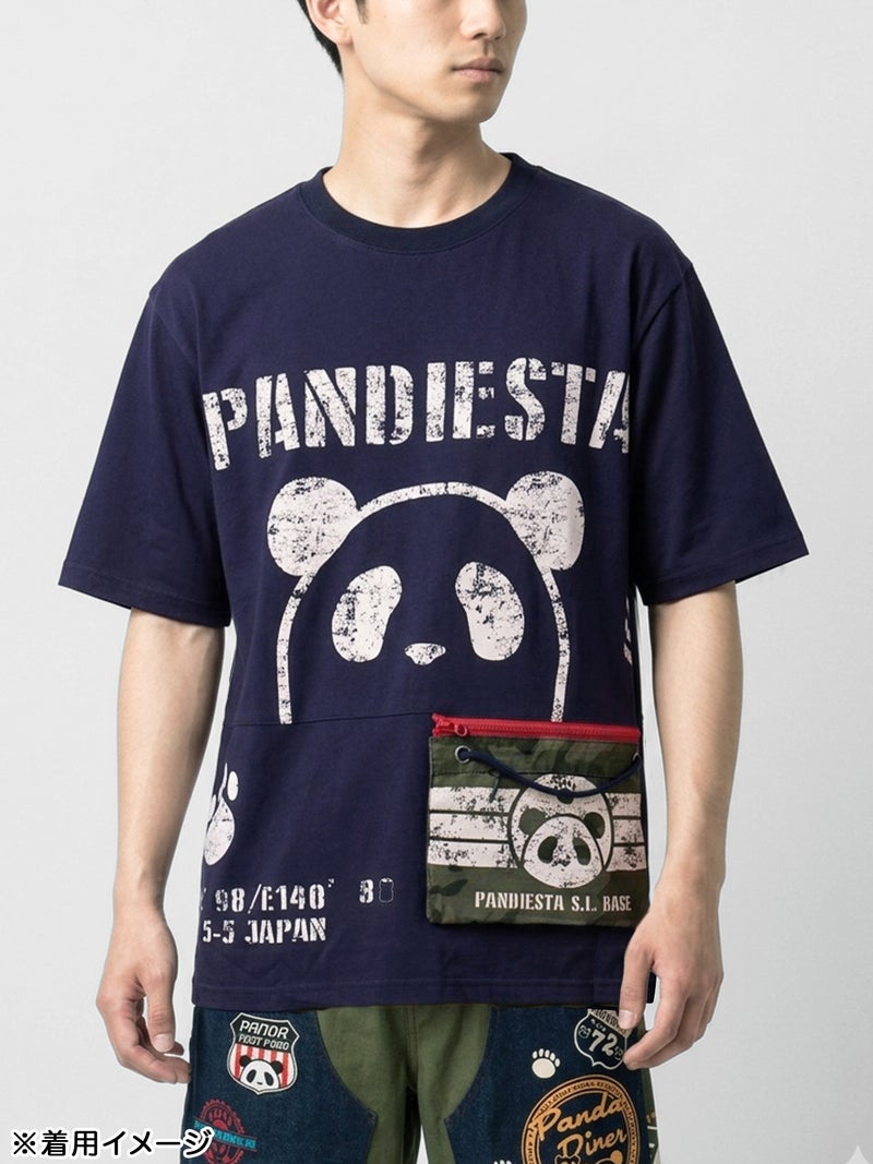 【PANDIESTA JAPAN】サコッシュ風ポケット付き カモ柄Tシャツ