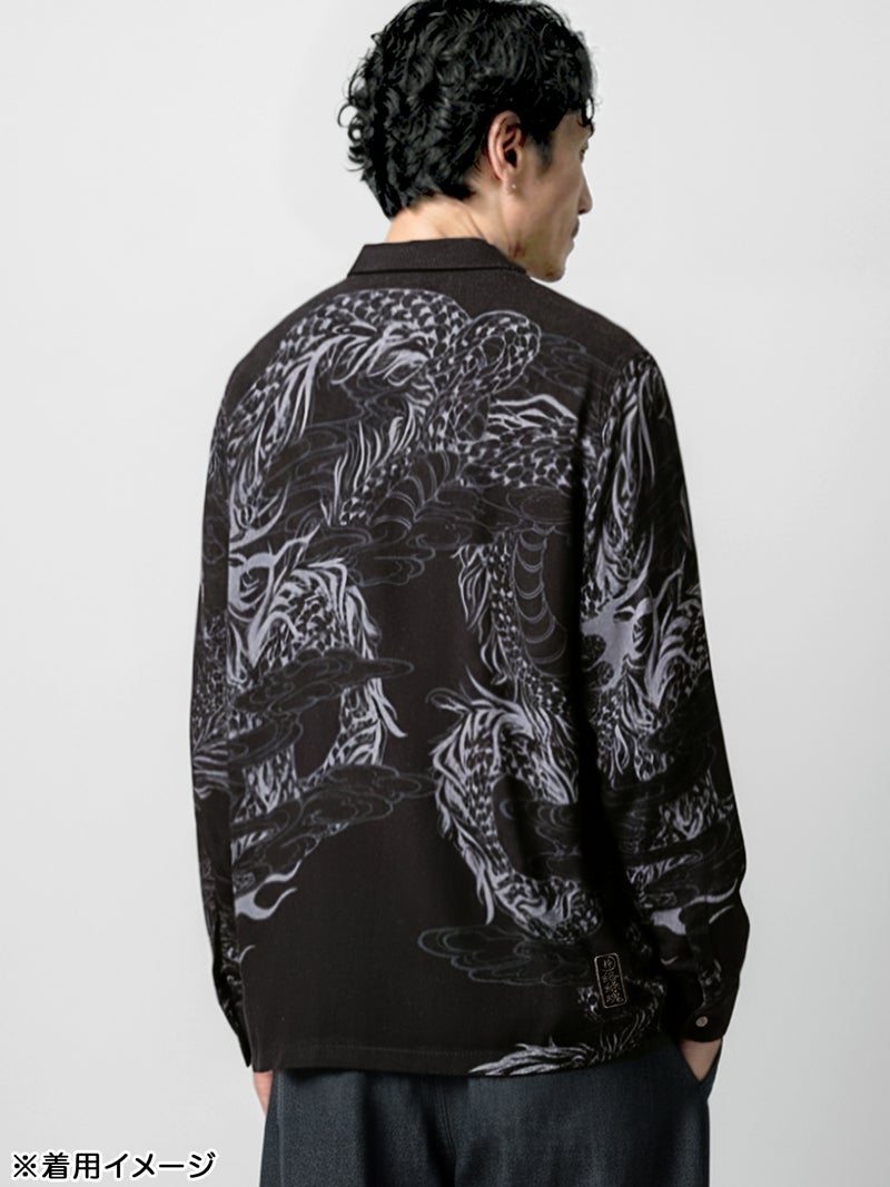 【絡繰魂・粋】“富士山／龍”刺繍入り長袖シャツ