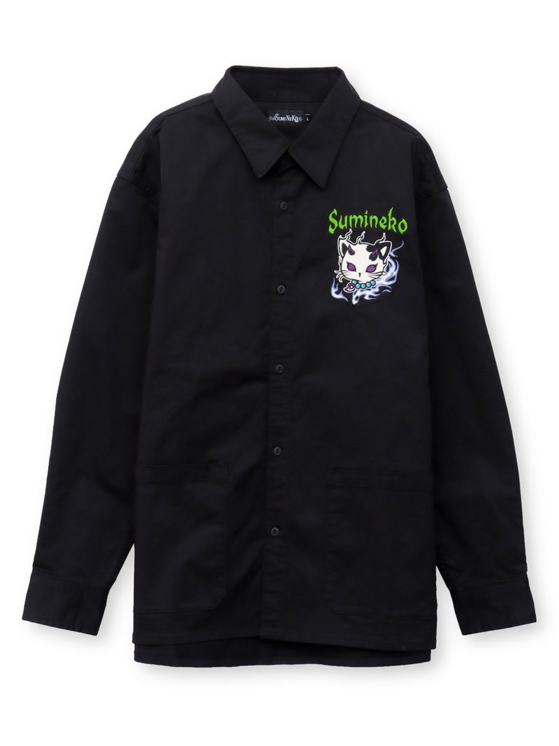 【SUMINEKO】“やんのか鬼猫”刺繍入りBIGシルエットシャツ