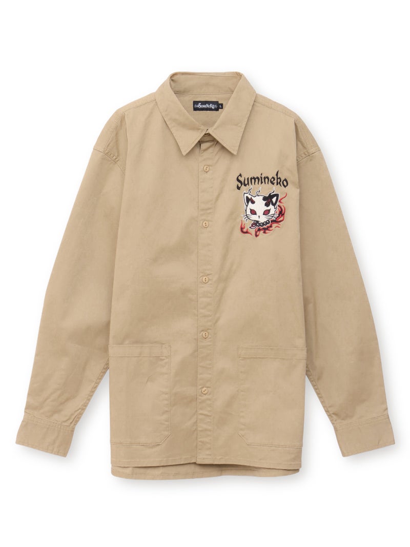 【SUMINEKO】“やんのか鬼猫”刺繍入りBIGシルエットシャツ